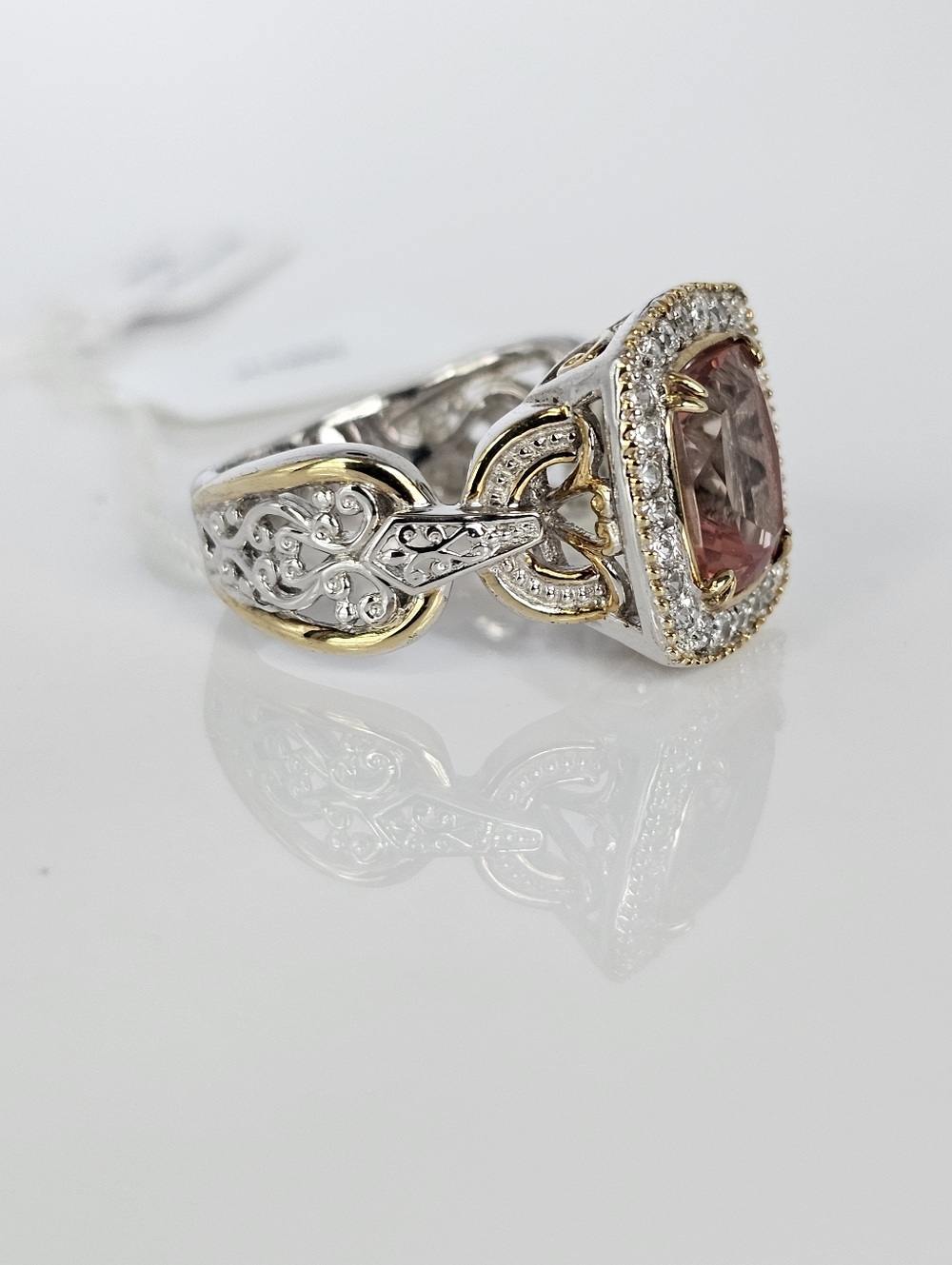 Natural Morganite & Diamond Palladium Sterling Silver 18k Ring Size 7.5! NEW - Picture 13 of 15